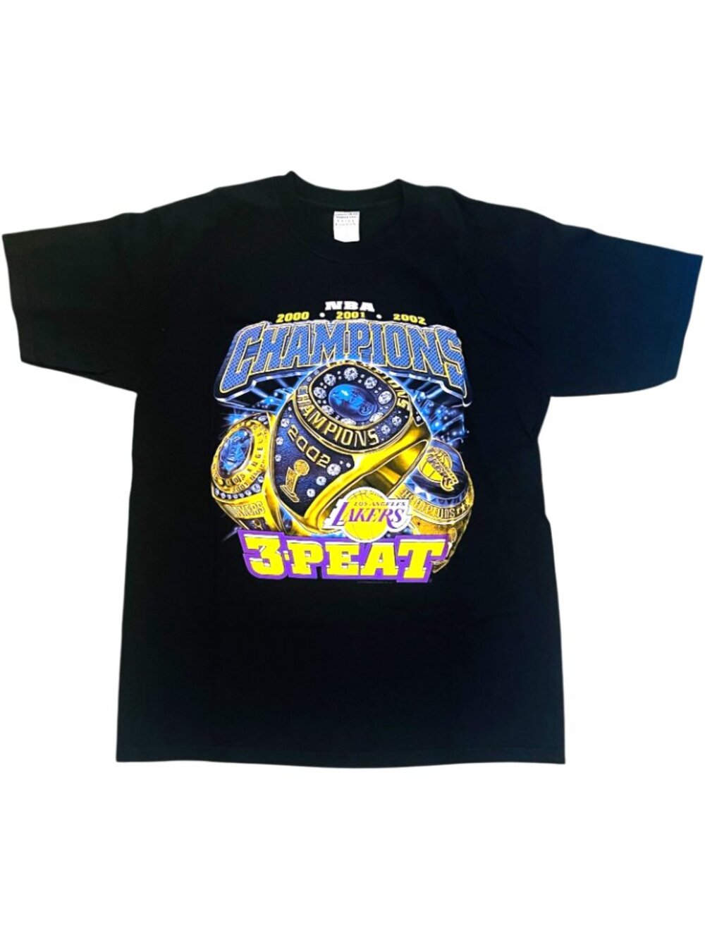 Lakers 2000 2001 2002 Champions 3 Peat Black Graphic Tee Men's Large - VTG - Picture 4 of 4